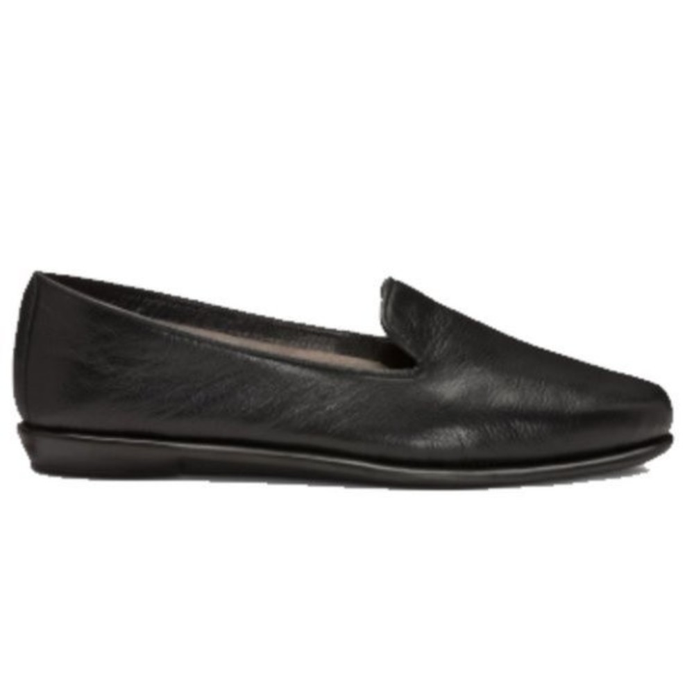 6W‎ 6 WIDE Aerosoles Betunia Black Leather Classic Minimalist Loafers Flats